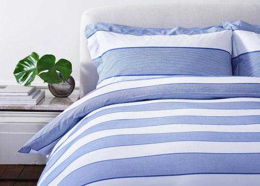 Jasper Conran "Dyed Jacquard" Duvet Cover Set in Blue Pinstripe