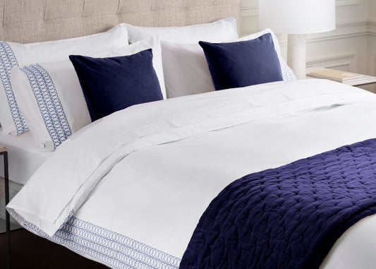 Jasper Conran "Circles Embroidered Border" Duvet Cover in White-True Blue