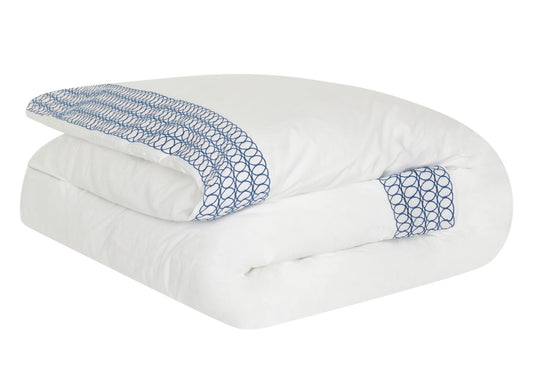 Jasper Conran "Circles Embroidered Border" Duvet Cover in White-True Blue
