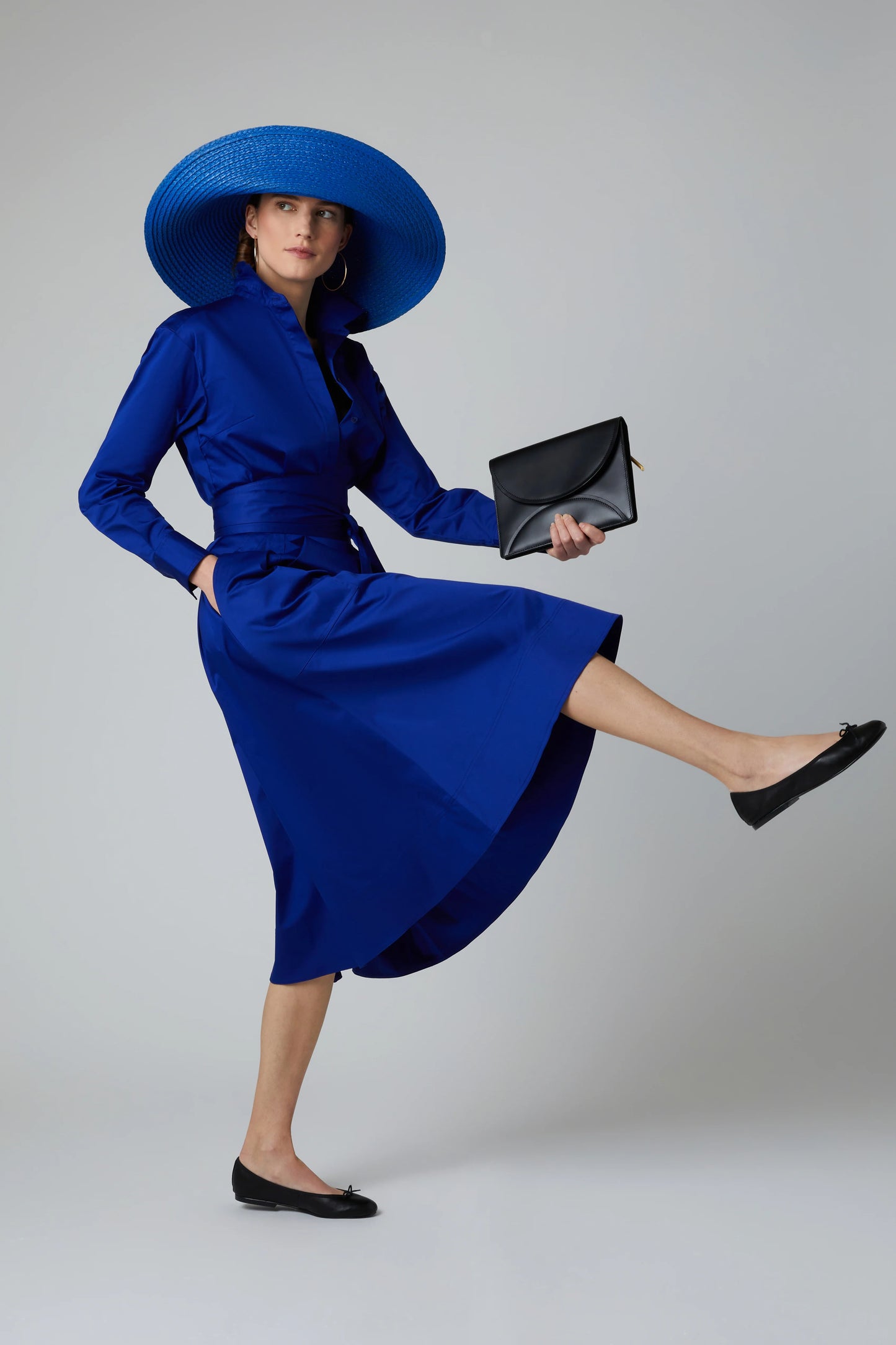 Jasper Conran "Blythe" Full Skirt Shirt Dress in Cobalt Blue