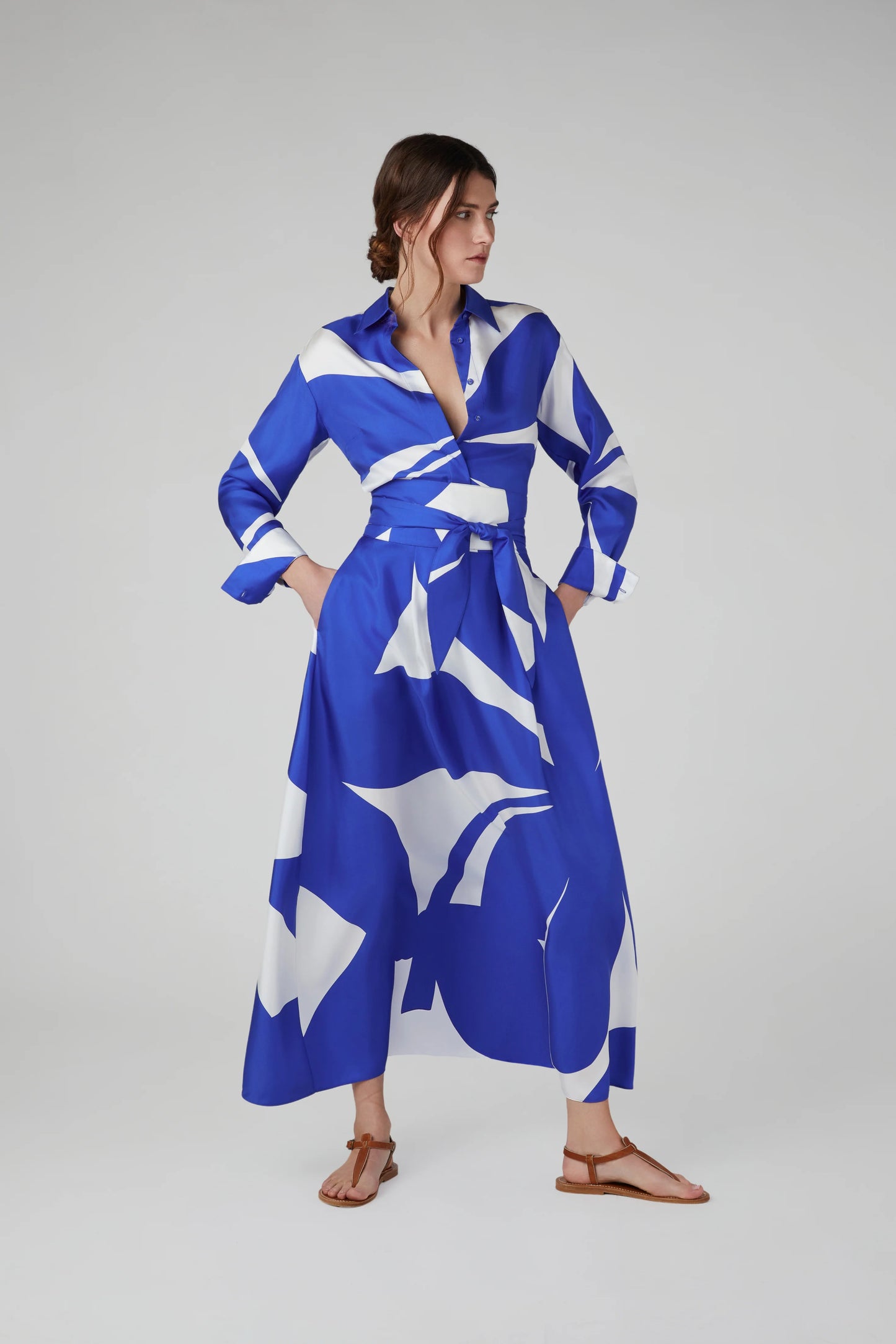 Jasper Conran "Gail" Silk Twill Printed Maxi Skirt in Blue