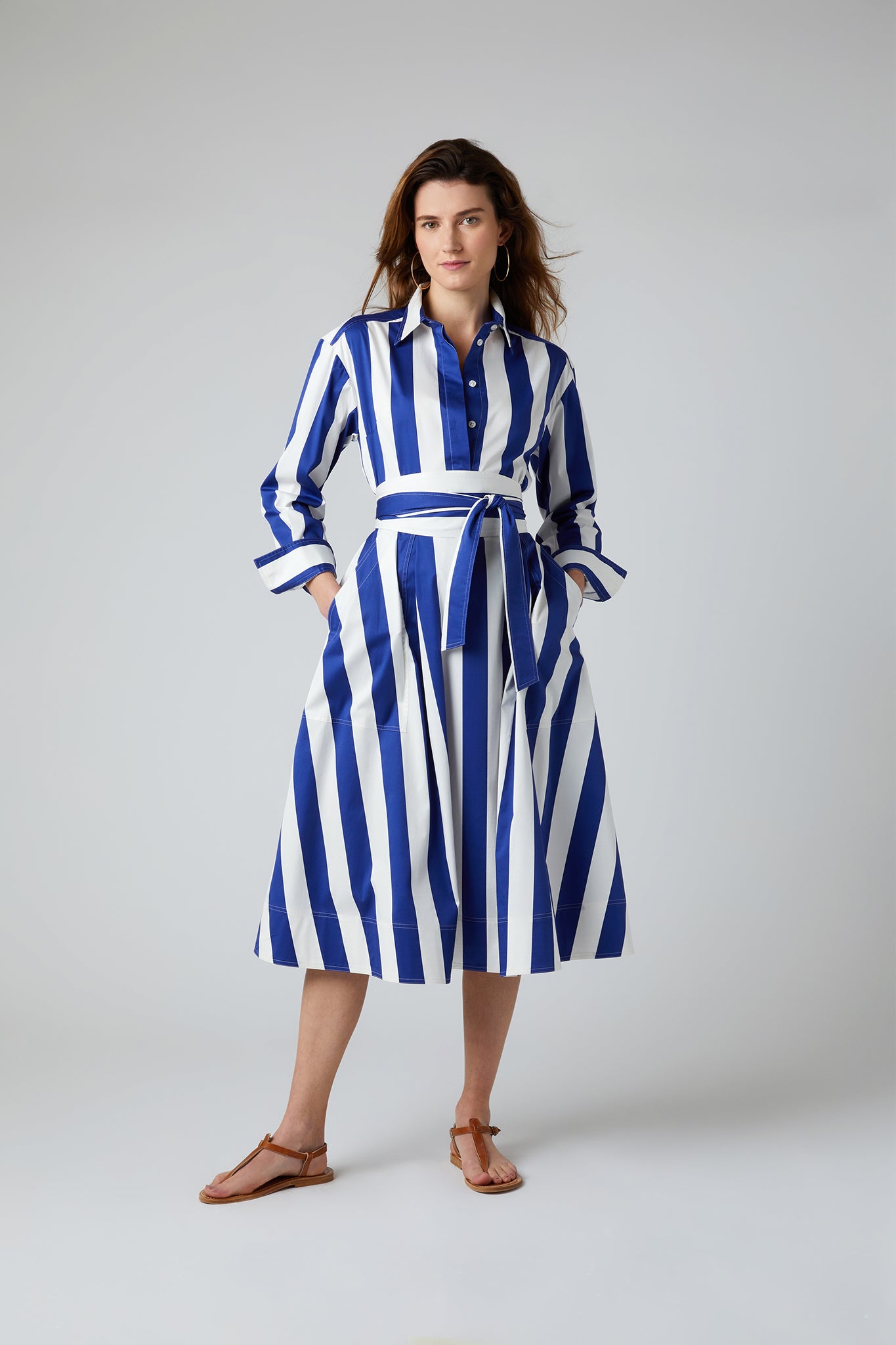Jasper Conran "Fiona" Striped Full Skirt in Blue