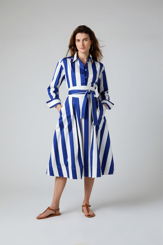Jasper Conran "Fiona" Striped Full Skirt in Blue
