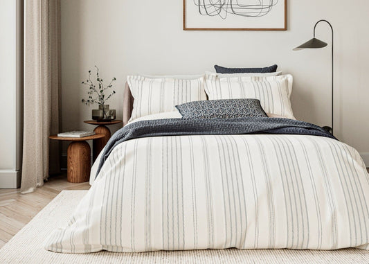 Bedeck of Belfast "Nena" Woven Stripe Duvet Cover Set in Denim