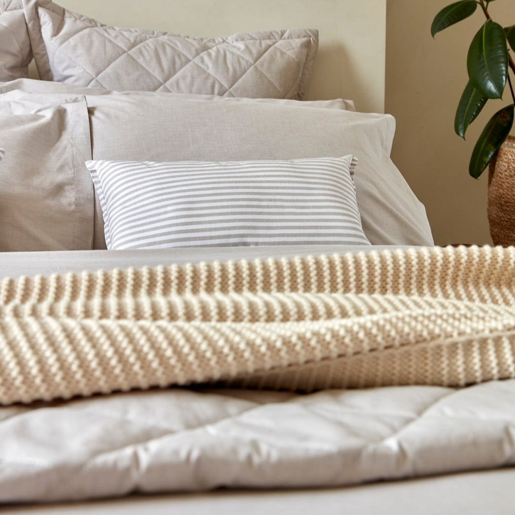 Christy "Stornoway" Cotton Bed Spread with Pillowcase in Stone (Beige)
