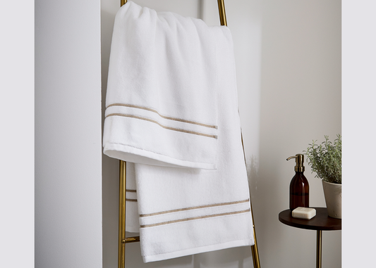 Bedeck of Belfast "Murano" Bath Towels in White/ Truffle