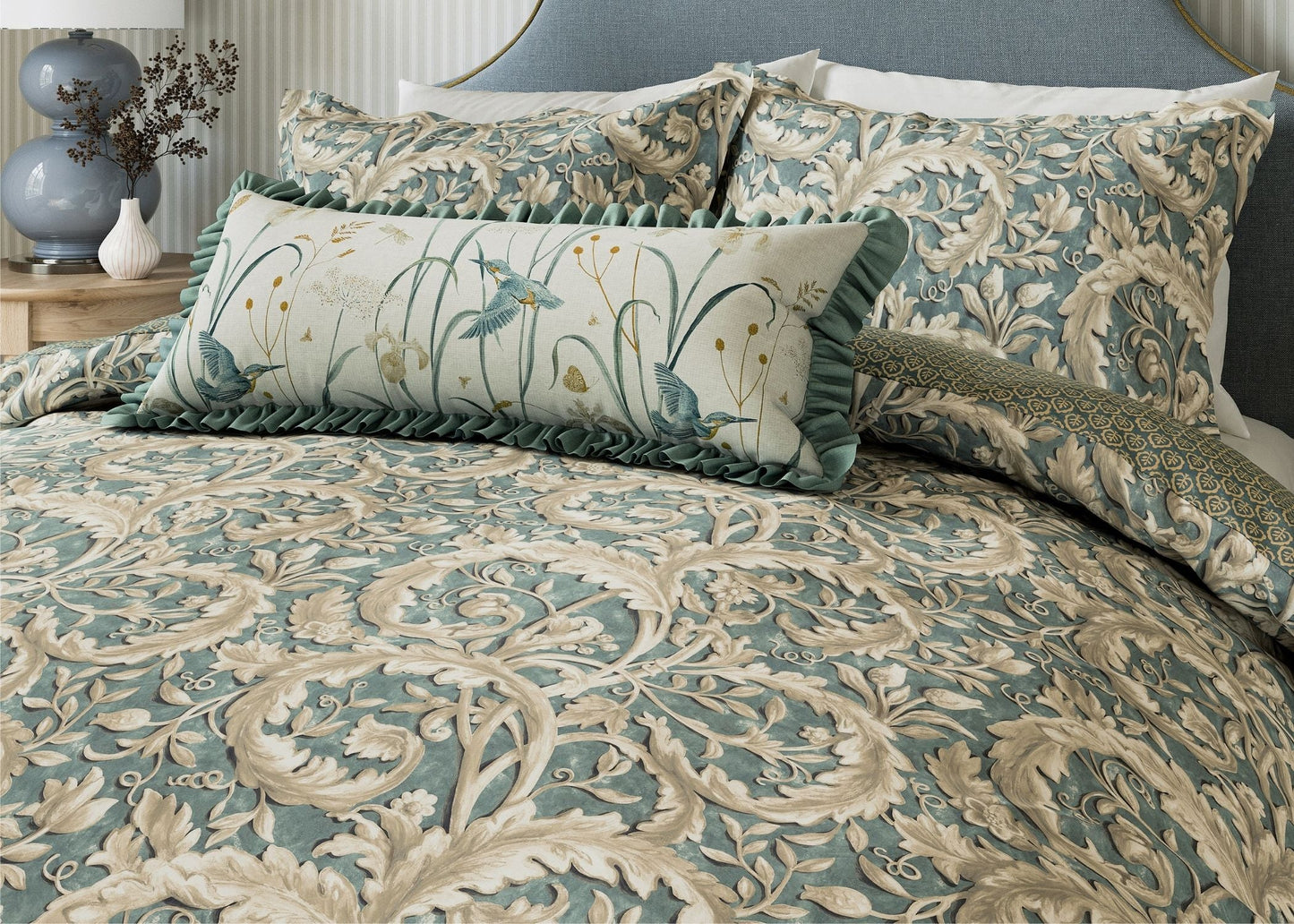 Sanderson "Tila Lime" Duvet Cover Set in Soft Teal