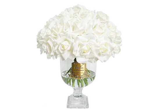 Linen Obsession "Versailles Rose Bouquet" in Glass Vase – 31 Artificial Silk Flowers