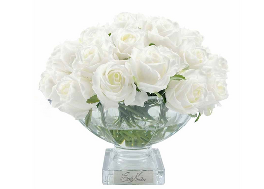 Linen Obsession "Centerpiece Rose Buds" in Glass Vase – 37 Artificial Silk Flowers