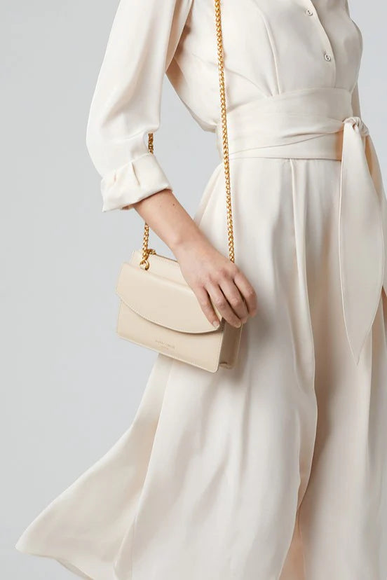Jasper Conran "Francine" Leather Chain Clutch in Cream