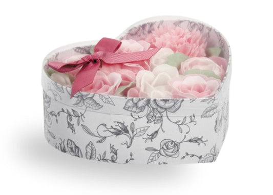 Mathilde "Rose Fragrance" Heart Box Bouquet Soap Flower Garden in Pink and White
