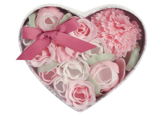 Mathilde "Rose Fragrance" Heart Box Bouquet Soap Flower Garden in Pink and White