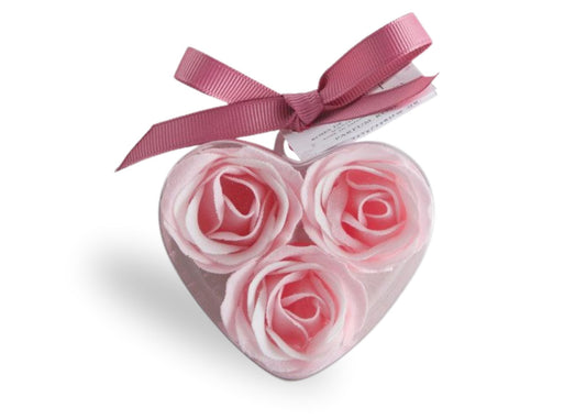 Mathilde "Rose Fragrance" Heart shaped Box with 3 Pink Soap Roses