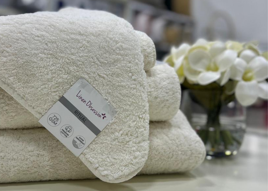 Linen Obsession "Ritual" Bath Towels Collection in Raw (Cream)