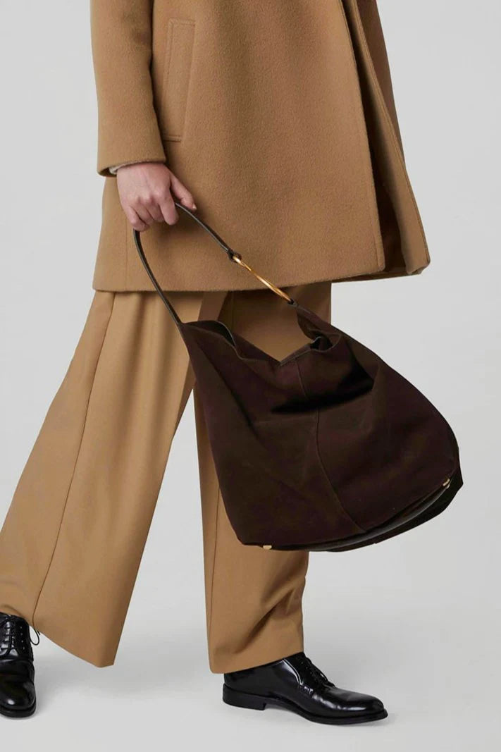 Jasper Conran "Gigi" Suede Leather Hobo Bag in Chocolate