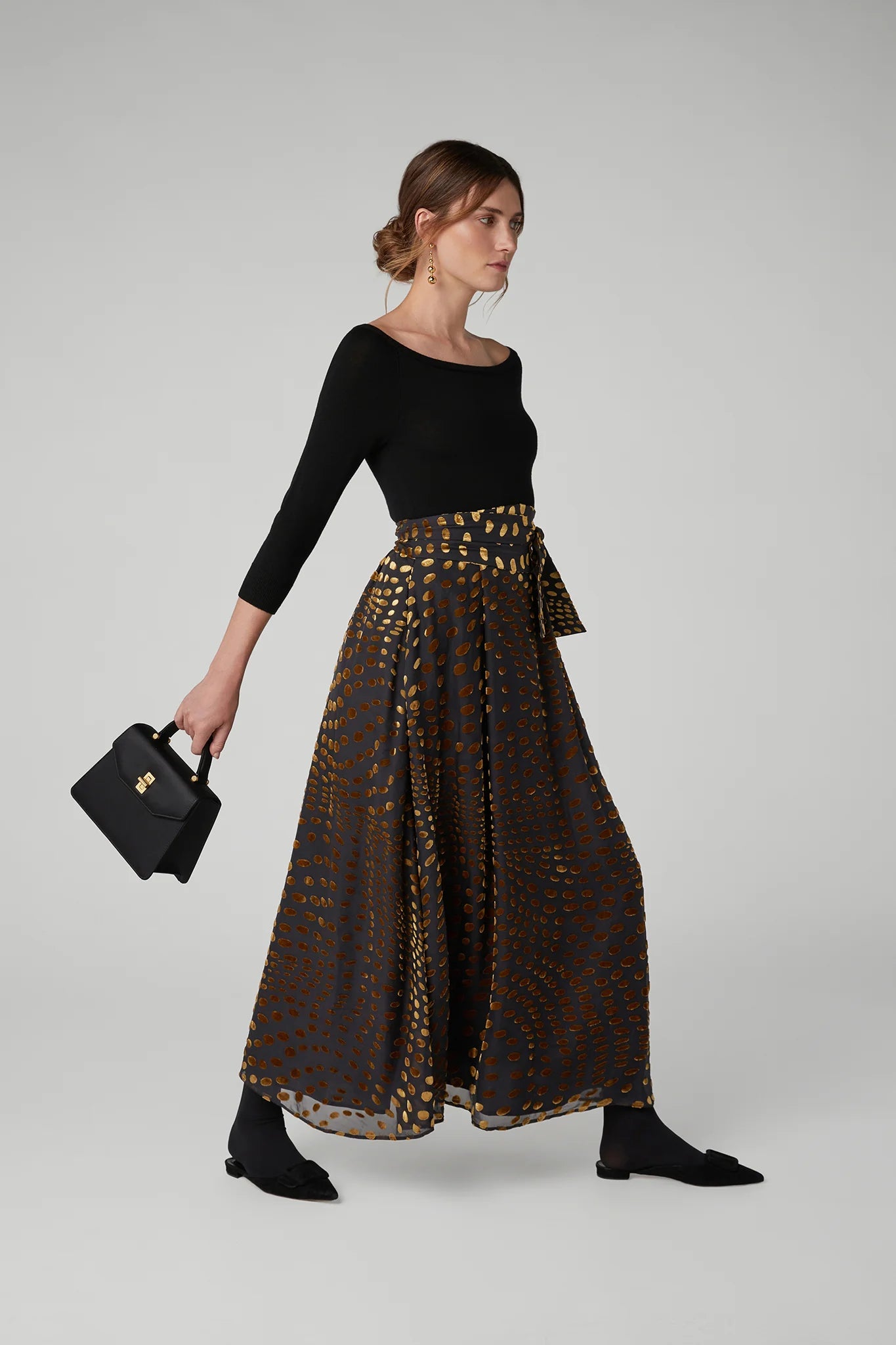 Jasper Conran Idalia Velvet Burn Out Maxi Skirt Gold Spot