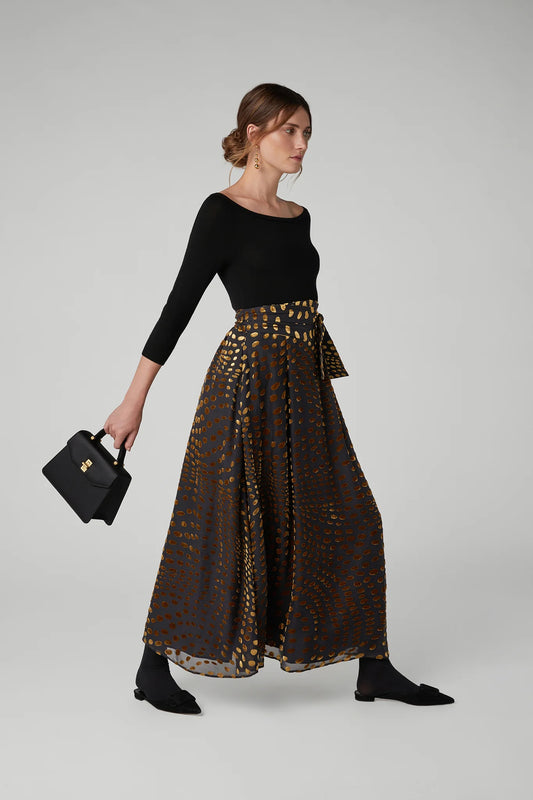 Jasper Conran Idalia Velvet Burn Out Maxi Skirt Gold Spot