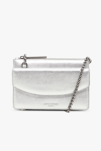 Jasper Conran "Francine" Leather Chain Clutch in Silver