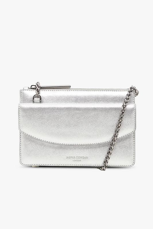 Jasper Conran "Francine" Leather Chain Clutch in Silver