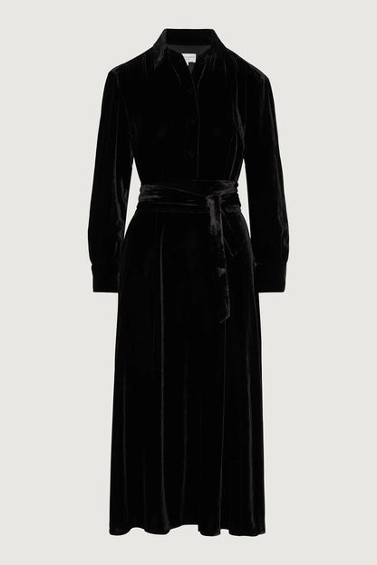 Jasper Conran "Eve" Velvet Full Skirt Shirt Dress in Black