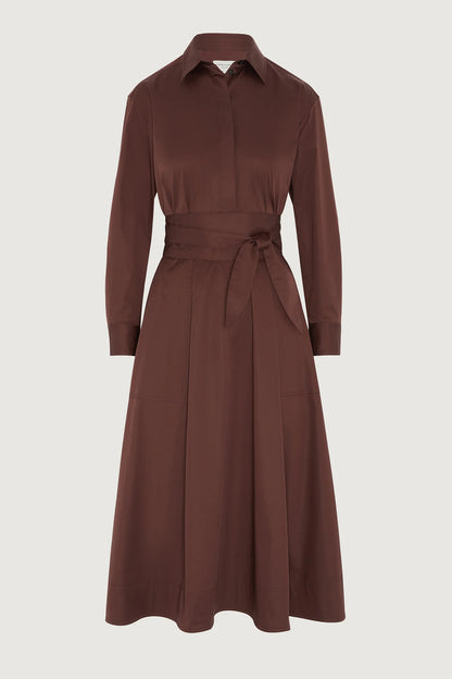 Jasper Conran "Blythe" Full Skirt Shirt Dress in Chocolate