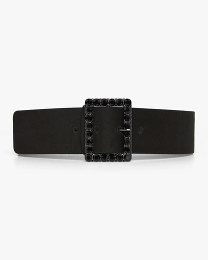 Jasper Conran "Iliana" Wool Silk Jeweled Belt in Black