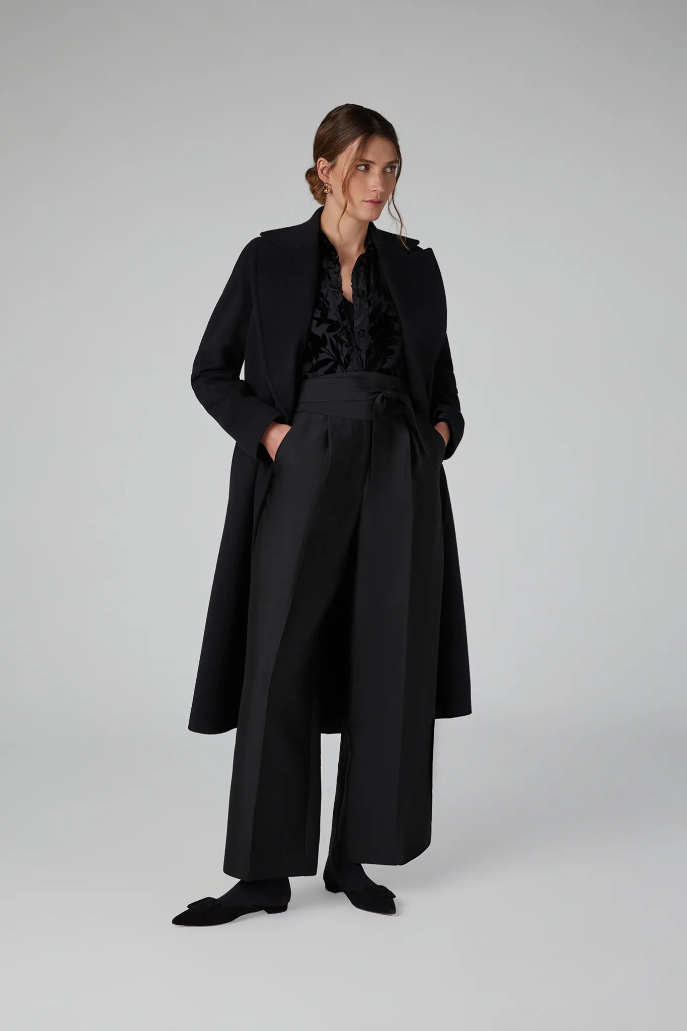 Jasper Conran "Geraldine" Wool Blend Long Coat in Black