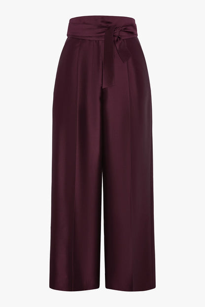 Jasper Conran "Imogen" Wool Silk Wide Leg Trousers in Berry