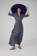 Jasper Conran "Hazel" Printed Georgette Maxi Wrap Dress in Navy