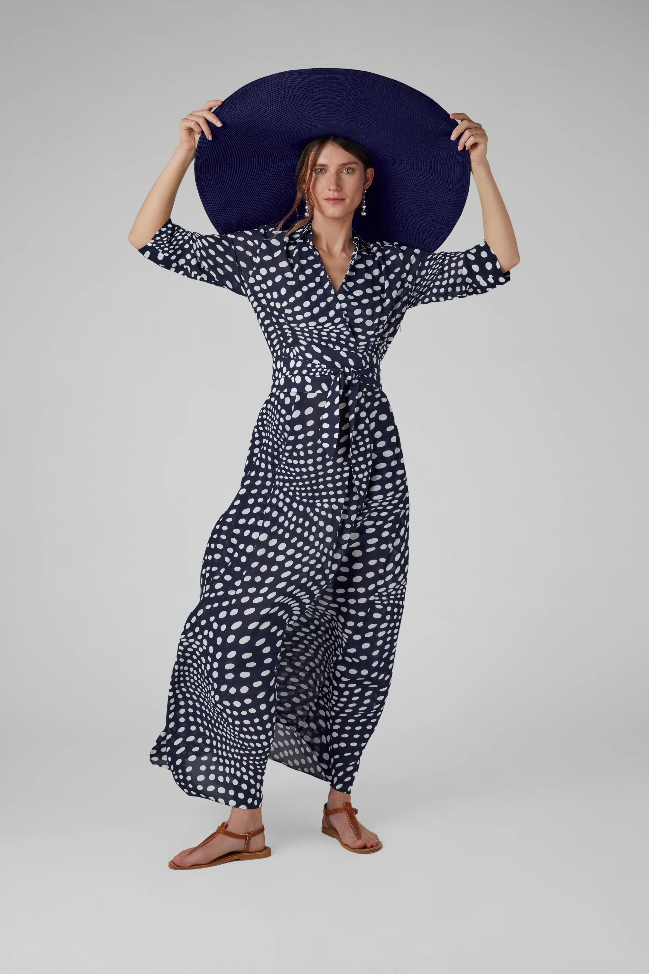 Jasper Conran "Hazel" Printed Georgette Maxi Wrap Dress in Navy