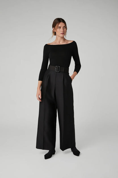 Jasper Conran "Iliana" Wool Silk Jeweled Belt in Black