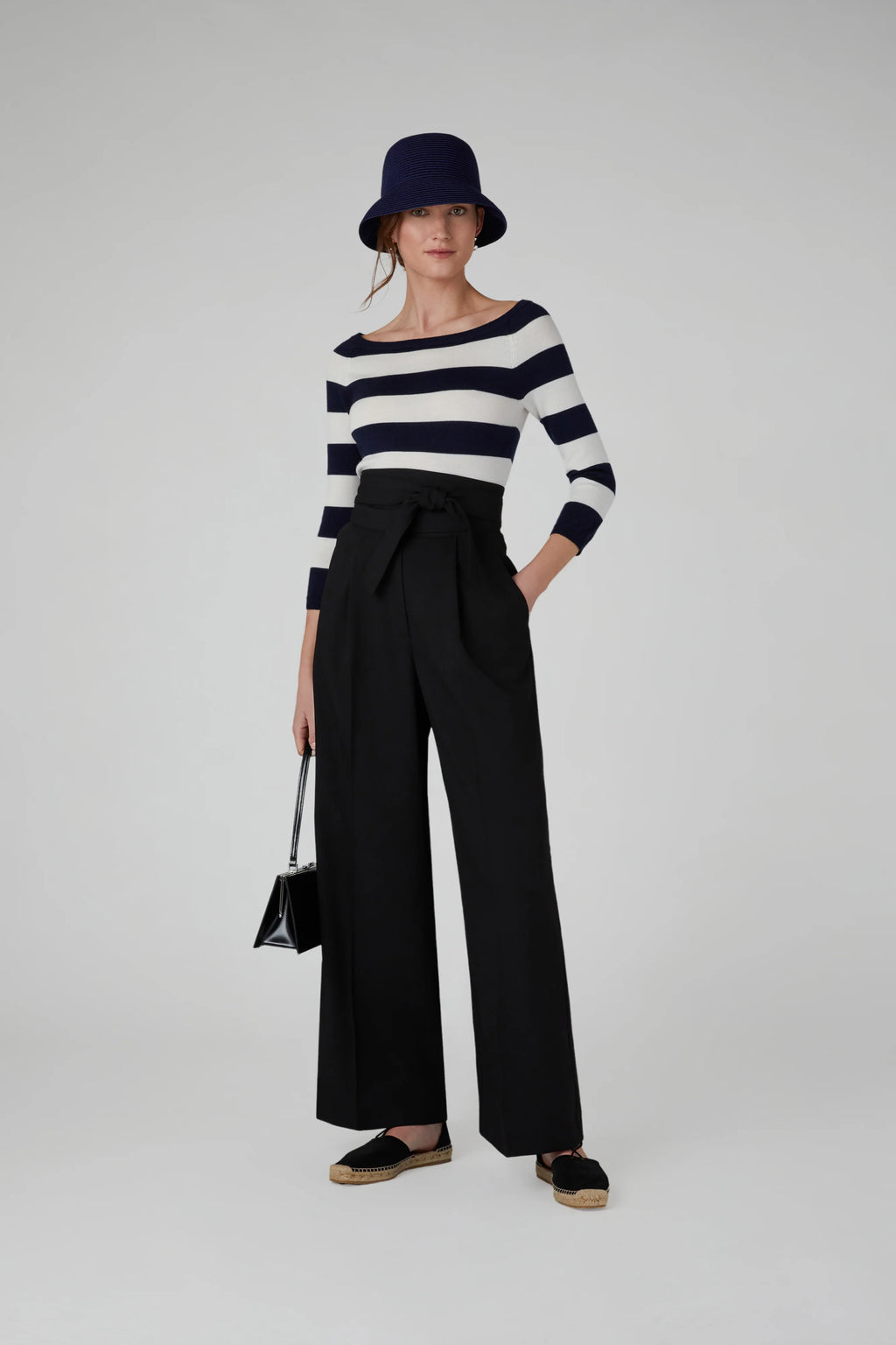 Jasper Conran "Heidi" Slash Neck Knitted Jumper Merino Wool in Navy