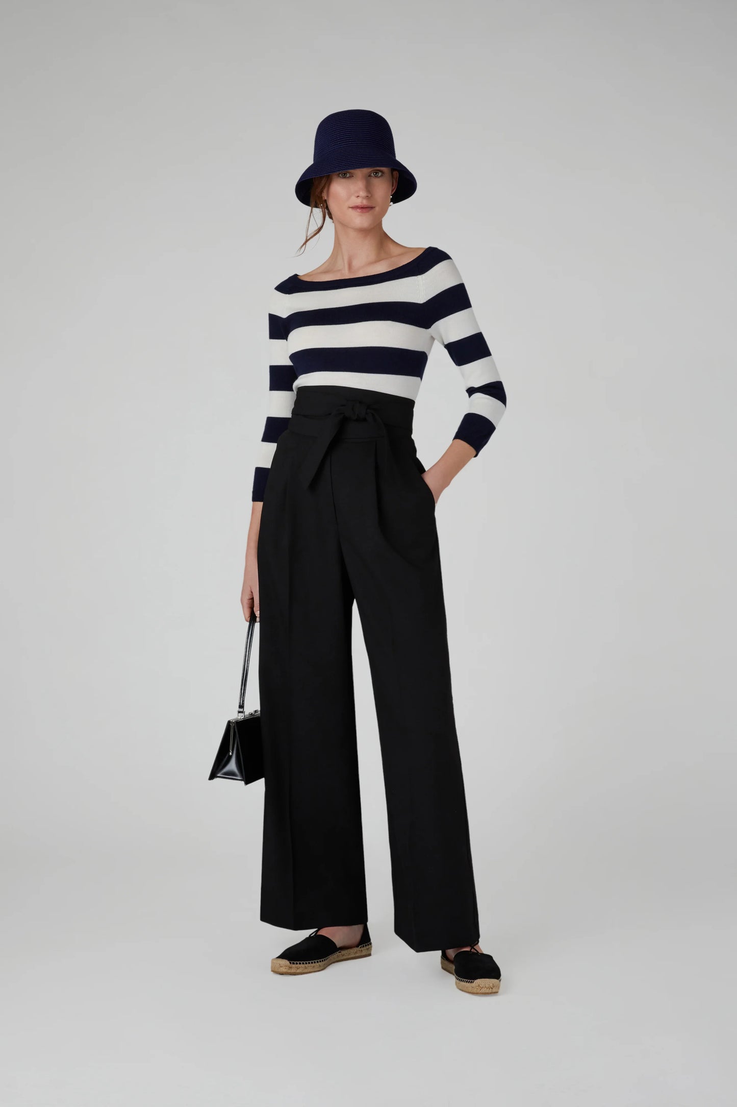Jasper Conran "Heidi" Slash Neck Knitted Jumper Merino Wool Stripe