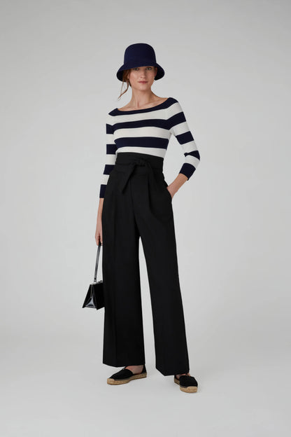 Jasper Conran "Heidi" Slash Neck Knitted Jumper Merino Wool Stripe