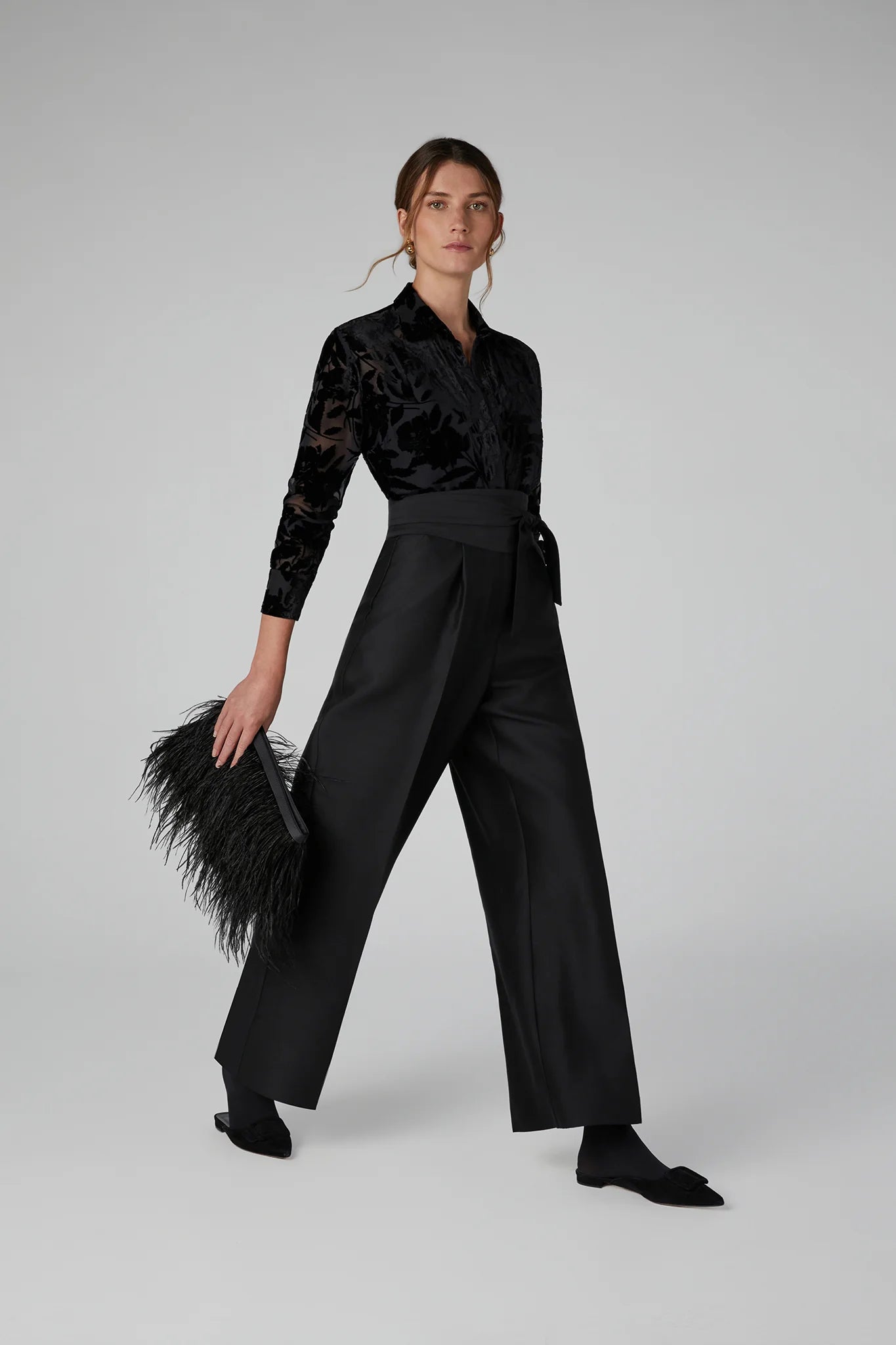 Jasper Conran Idalia Velvet Burn Out Shirt Black Floral