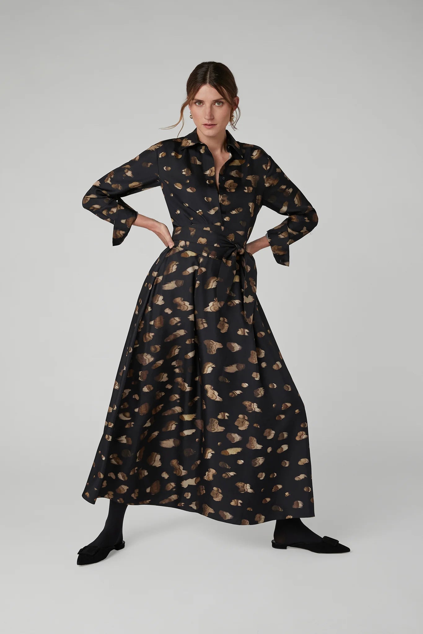 Jasper Conran "Isabella" Silk Twill Printed Shirt in Brown