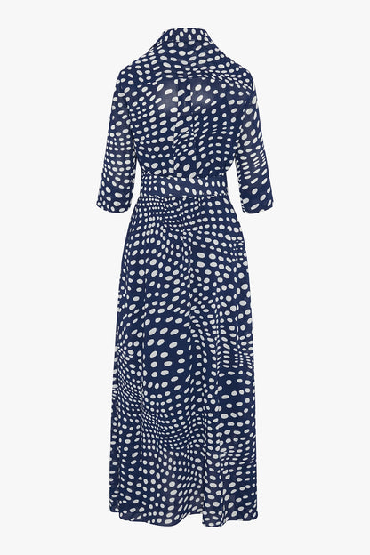Jasper Conran "Hazel" Printed Georgette Maxi Wrap Dress in Navy