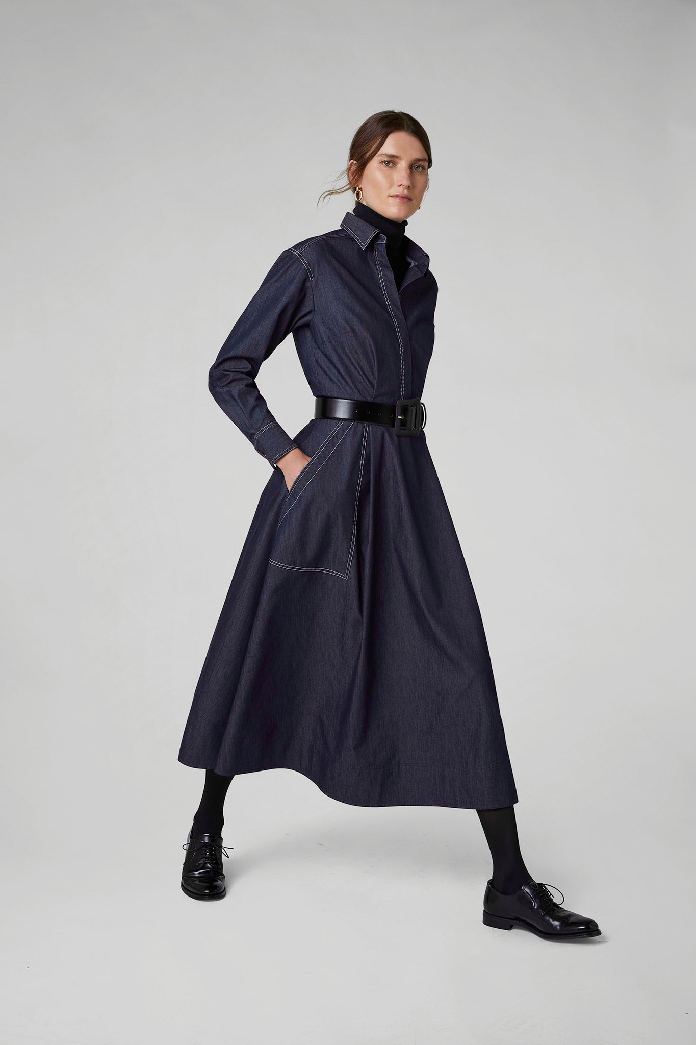 Faye Denim Button Through Shirt in Blue