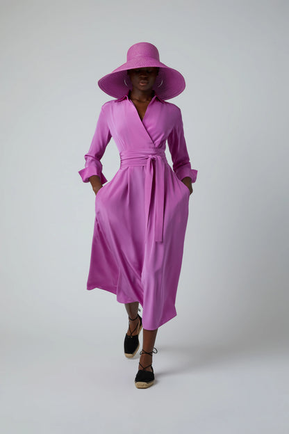 Jasper Conran "Celia" Silk Full Skirt Wrap Dress in Pink