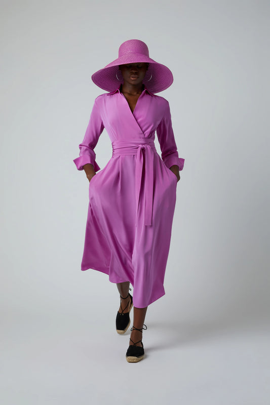 Jasper Conran "Celia" Silk Full Skirt Wrap Dress in Pink