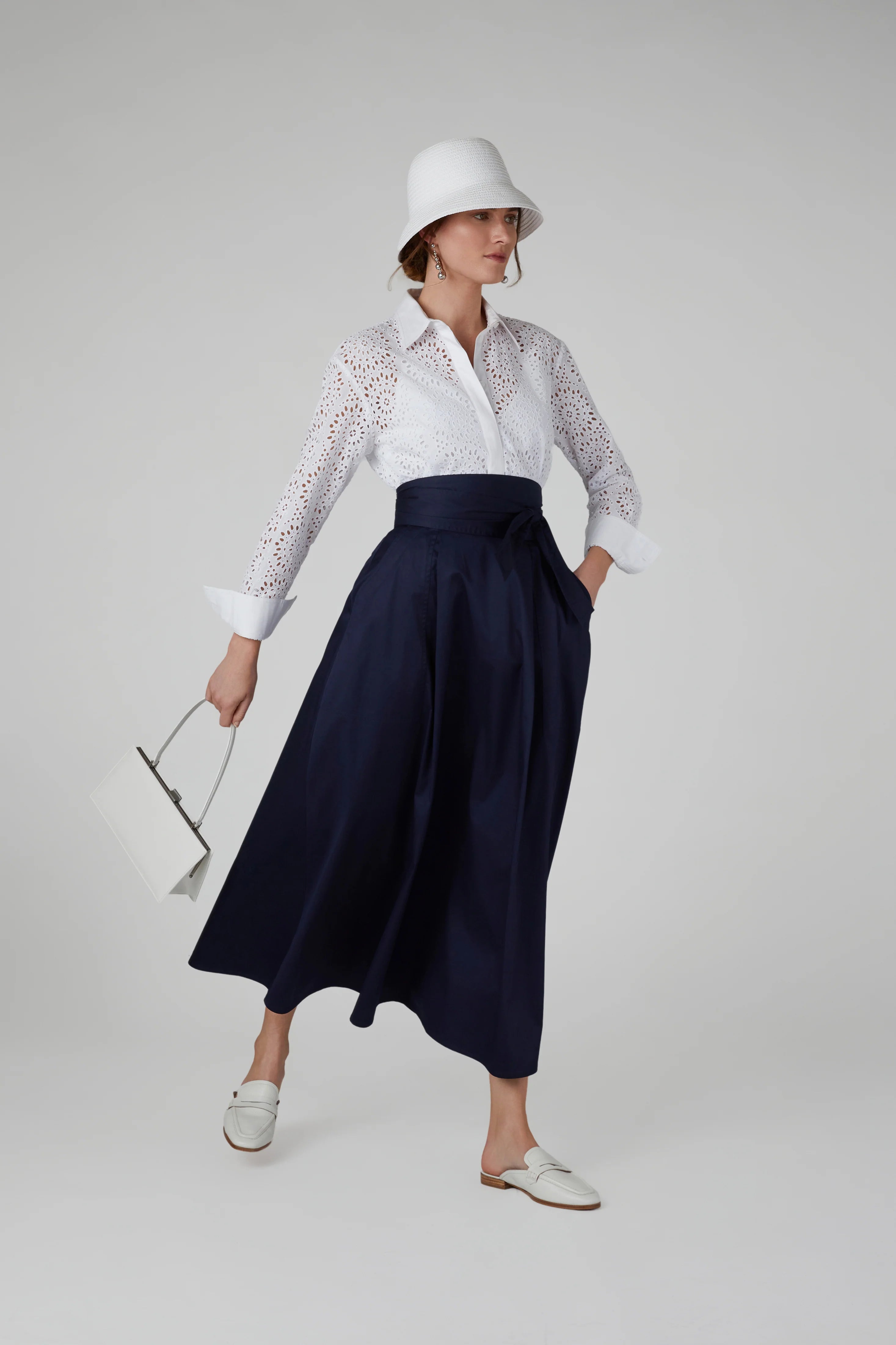 Jasper Conran "Florry" Maxi Full Skirt Cotton in Navy