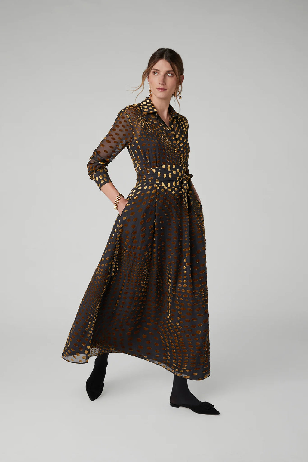 Idalia Velvet Burn Out Shirt in Gold Spot