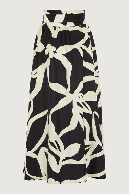 Jasper Conran "Gail" Silk Twill Printed Maxi Skirt in Black