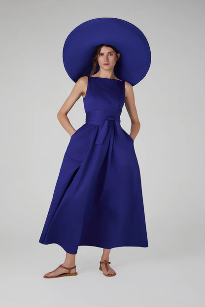 Jasper Conran "Harper" Slash Neck Sleeveless Dress Cotton in Blue
