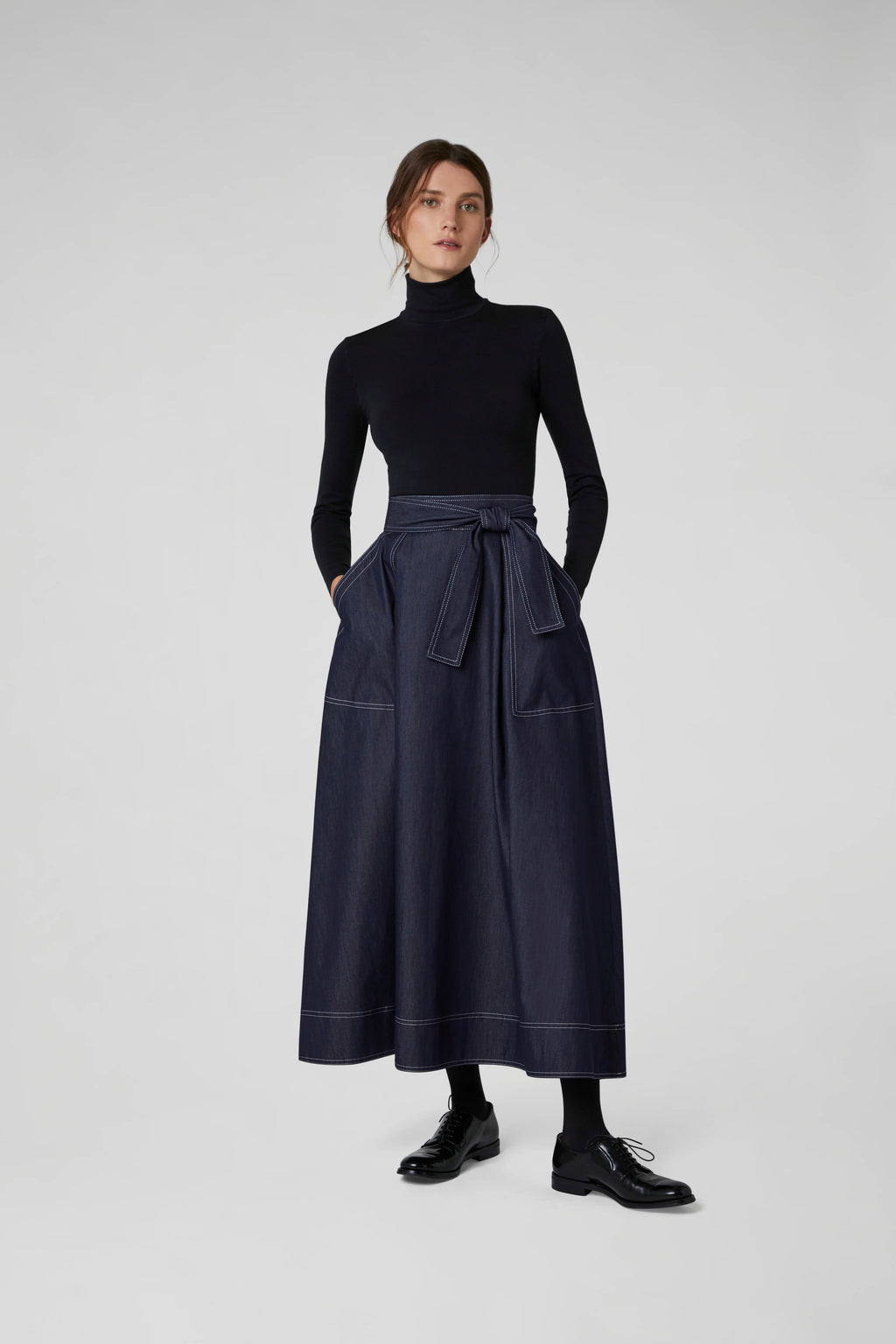 Jasper Conran "Faye" Denim Maxi Full Skirt in Blue
