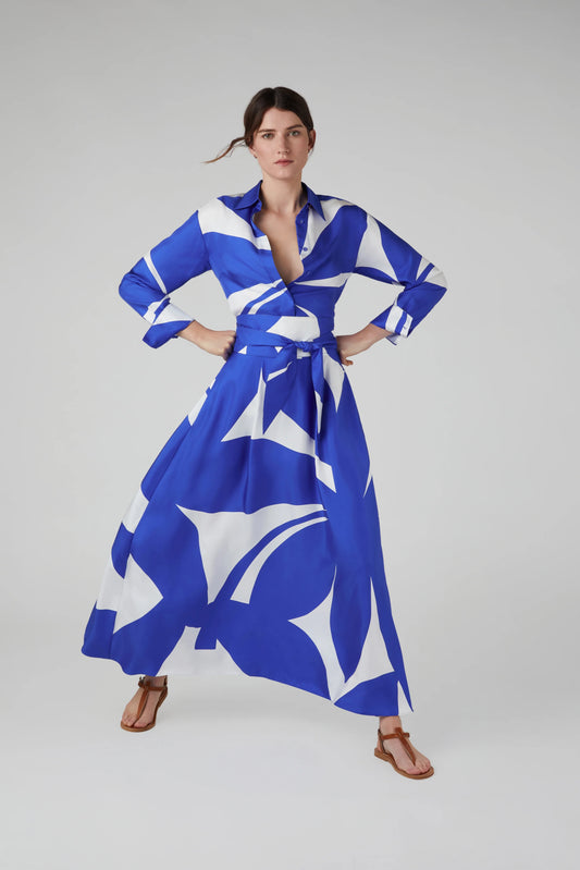 Jasper Conran "Gail" Silk Twill Printed Shirt in Blue