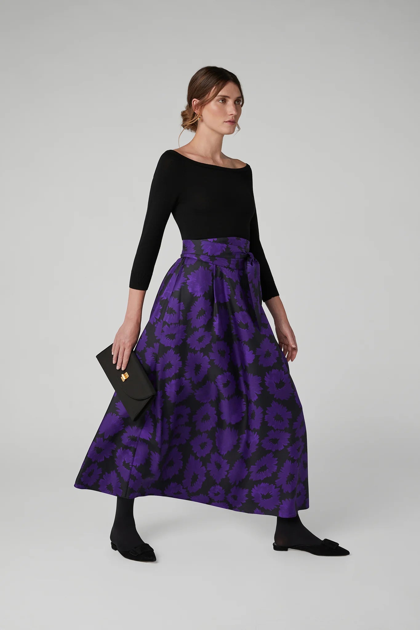 Jasper Conran "Isabella" Silk Twill Printed Maxi Skirt in Purple