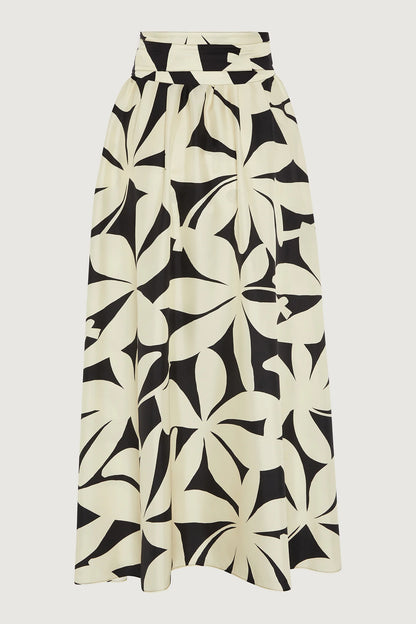 Jasper Conran "Gail" Silk Twill Printed Maxi Skirt in Champagne