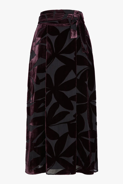 Jasper Conran "Idalia" Velvet Burn Out Maxi Skirt in Berry Floral