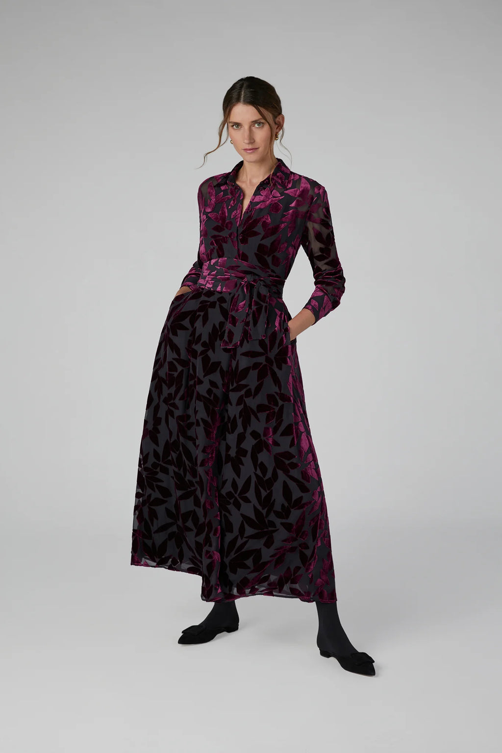 Idalia Velvet Burn Out Shirt in Cerise Geo Pink
